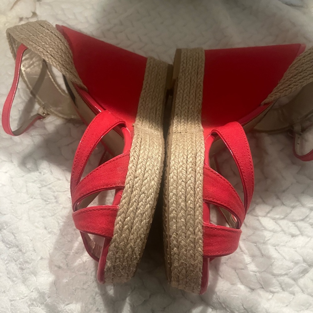 White House Black Market Vibrant Red Wedge Sandals - Picture 9 of 11